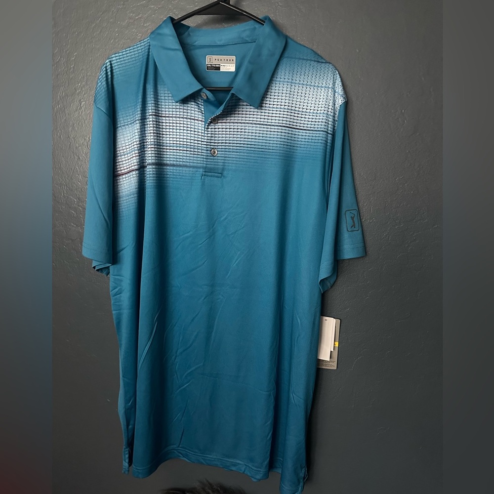 PGA Tour Blue Polo Shirt Classic Design Moisture-Wicking
